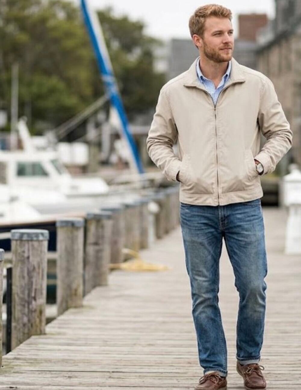 Castaway Nantucket Men's Mariner Jacket Tan Khaki Full Zip Preppy Small